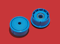 Roller end bearings in plastic-precision